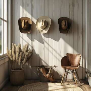 Modern JP Adhesive Hat Hooks for Wall (12-Pack) - Cowboy Hat Rack, Wide Brim Hat Organizer, Strong Hold Hat Hangers for Wall - White