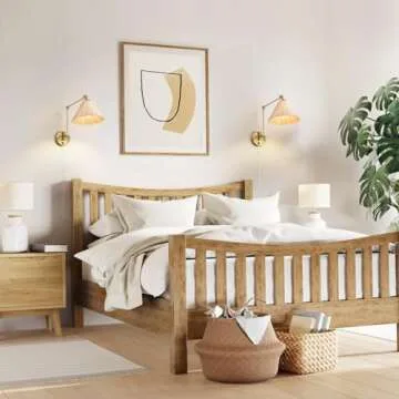 NookNova Rattan Wall Sconces, Plug in Wall Sconces Rattan Boho Sconces Hardwire Wrapped Wall Lamp Adjustable Swing Arm Wall Light Foldable Light Fixture Vintage Handmade Light for Bedroom Living Room