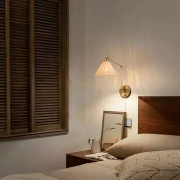 NookNova Rattan Wall Sconces, Plug in Wall Sconces Rattan Boho Sconces Hardwire Wrapped Wall Lamp Adjustable Swing Arm Wall Light Foldable Light Fixture Vintage Handmade Light for Bedroom Living Room