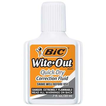 BIC Wite-Out Quick Dry Correction Fluid, 20mL, White, Goes on Easy with A Reduced Dry Time, 1-Count Pack