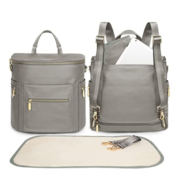 miss fong Diaper Bag Backpack Baby Diaper Bag, Large Leather Diaper Backpack with 16 Pockets Travel ...