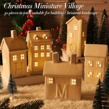 Zubebe 30 Pcs LED Christmas Village House Set - Holiday Village Porcelain Figurines and Buildings for Indoor Decor