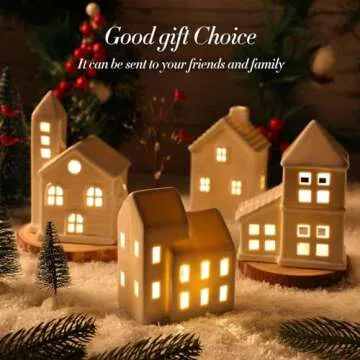 Zubebe 30 Pcs LED Christmas Village House Set - Holiday Village Porcelain Figurines and Buildings for Indoor Decor