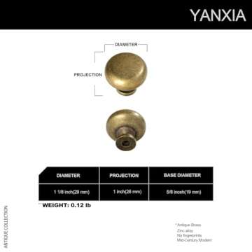 Yanxia Set of 12 Elegant Antique Brass Cabinet Knobs - Classic Round Kitchen Hardware, Vintage Drawe...