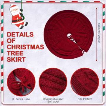 24 Inch Christmas Tree Skirt for 4 Ft Christmas Tree, Red Knitted Tree Skirt Christmas Tree Decorati...