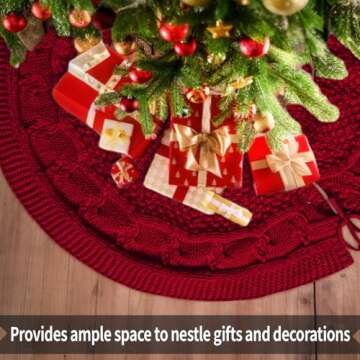24 Inch Christmas Tree Skirt for 4 Ft Christmas Tree, Red Knitted Tree Skirt Christmas Tree Decorations Luxury Knitted Thick Rustic Xmas Tree Skirt for Pencil Christmas Tree Decor (Red,24”)