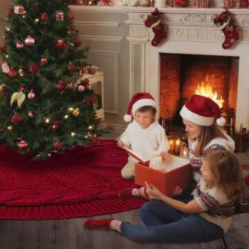 24 Inch Christmas Tree Skirt for 4 Ft Christmas Tree, Red Knitted Tree Skirt Christmas Tree Decorations Luxury Knitted Thick Rustic Xmas Tree Skirt for Pencil Christmas Tree Decor (Red,24”)