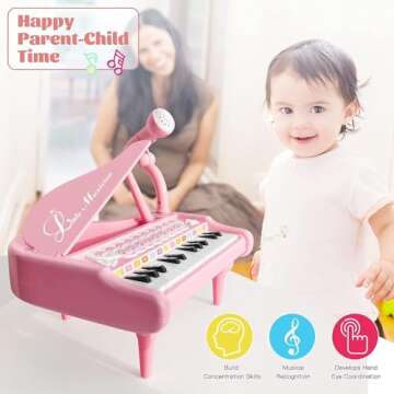Love&Mini Piano Keyboard Toy for Girls - 24 Keys Toddler Piano Music Toy Instruments with Microphone...