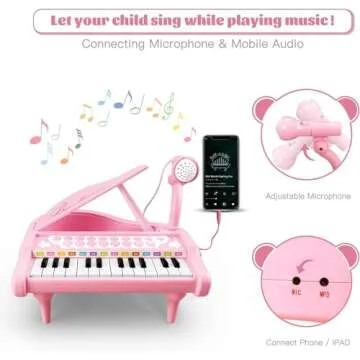 Love&Mini Piano Keyboard Toy for Girls - 24 Keys Toddler Piano Music Toy Instruments with Microphone, Pink Piano Toys for 1 2 3 Years Old Girls Birthday Xmas Gift