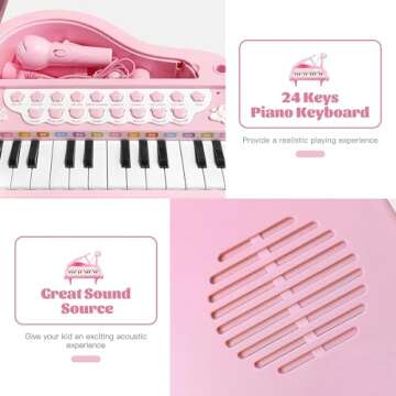 Love&Mini Piano Keyboard Toy for Girls - 24 Keys Toddler Piano Music Toy Instruments with Microphone, Pink Piano Toys for 1 2 3 Years Old Girls Birthday Xmas Gift