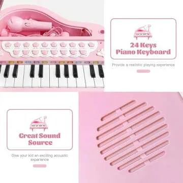 Love&Mini Piano Keyboard Toy for Girls - 24 Keys Toddler Piano Music Toy Instruments with Microphone, Pink Piano Toys for 1 2 3 Years Old Girls Birthday Xmas Gift
