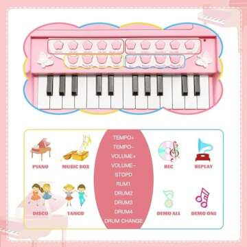Love&Mini Piano Keyboard Toy for Girls - 24 Keys Toddler Piano Music Toy Instruments with Microphone, Pink Piano Toys for 1 2 3 Years Old Girls Birthday Xmas Gift