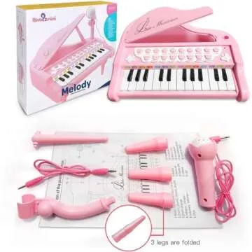 Love&Mini Piano Keyboard Toy for Girls - 24 Keys Toddler Piano Music Toy Instruments with Microphone, Pink Piano Toys for 1 2 3 Years Old Girls Birthday Xmas Gift