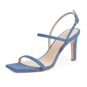 Modatope Women’s Open Toe Strappy High Heel Sandals - Denim Ankle Strap for Comfort & Style