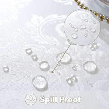 Damask White Tablecloth Rectangle 52 x 70 Inch, Floral Jacquard Waterproof Stain Resistant Polyester Table Cloth, Fabric Table Cover For Dining/Party/Wedding/Indoor/Outdoor, Oblong 4-6 Seats