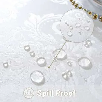 Damask White Tablecloth Rectangle 52 x 70 Inch, Floral Jacquard Waterproof Stain Resistant Polyester Table Cloth, Fabric Table Cover For Dining/Party/Wedding/Indoor/Outdoor, Oblong 4-6 Seats