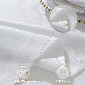 Damask White Tablecloth Rectangle 52 x 70 Inch, Floral Jacquard Waterproof Stain Resistant Polyester Table Cloth, Fabric Table Cover For Dining/Party/Wedding/Indoor/Outdoor, Oblong 4-6 Seats