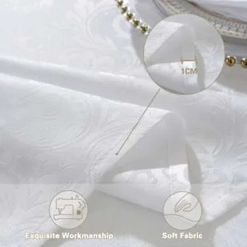 Damask White Tablecloth Rectangle 52 x 70 Inch, Floral Jacquard Waterproof Stain Resistant Polyester Table Cloth, Fabric Table Cover For Dining/Party/Wedding/Indoor/Outdoor, Oblong 4-6 Seats