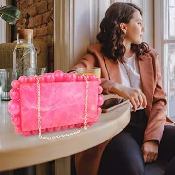 LADIHAB Rose Red Beaded Evening Clutch for Women