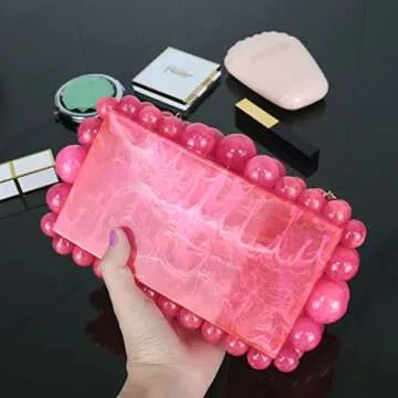 LADIHAB Rose Red Beaded Evening Clutch for Women