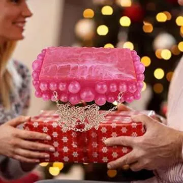 LADIHAB Rose Red Beaded Evening Clutch for Women