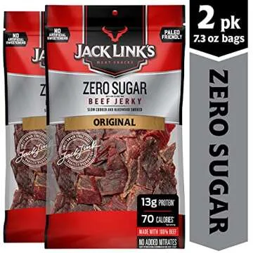 Jack Link's Beef Jerky, Original, Zero Sugar – Flavorful Meat Snacks, Ready to Eat Protein Snacks with 13g of Protein, Made with 100% Beef, Keto, Paleo & Carnivore Diet Ready – 7.3 Oz. (Pack of 2)
