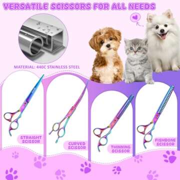 Professional Dog Grooming Scissors Set, 7 Inch/8 Inch Pet Grooming Scissors Chunkers Shears for Dog, Curved Dog Grooming Scissors, Thinning Shears for Dog with Grooming Comb