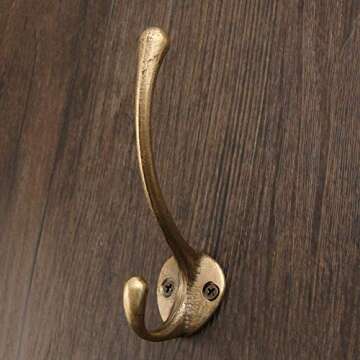 Txinmin Antique Brass Dual Coat Hooks - Decorative Heavy Duty Metal