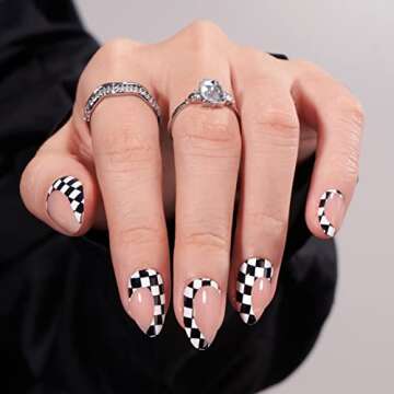 Black Press On Nails - BTArtbox Almond Fake Nails with Nail Glue, Fit Perfectly & Natural Reusable S...