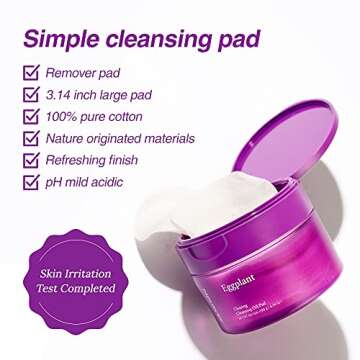 Eggplant Clearing Cleansing Oil Pad 60 pads, Makeup remover pad. Exfoliating. Simple easy quick wipe. Moisturizing cleansing oil pad