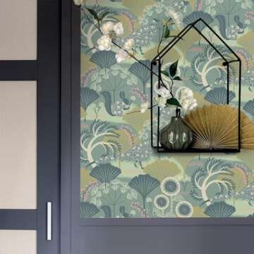 Livebor Floral Peel and Stick Wallpaper Vintage Floral Contact Paper 17.7inch x 118.1inch Floral Wal...