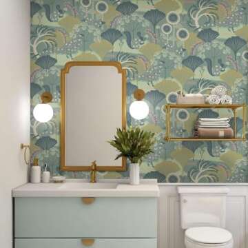 Livebor Floral Peel and Stick Wallpaper Vintage Floral Contact Paper 17.7inch x 118.1inch Floral Wallpaper Botanical Decorative Wallpaper Peel and Stick Self Adhesive Wallpaper for Bathroom Waterproof