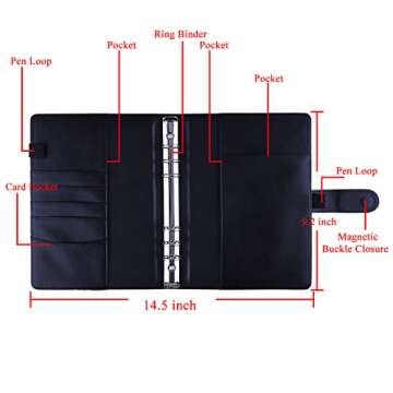 Antner A5 PU Leather Binder 6 Ring Notebook Photocard Budget Binder Cover for A5 Refill Paper, Refil...