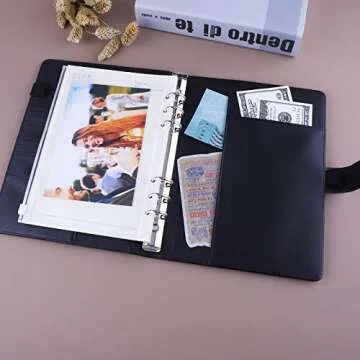 Antner A5 PU Leather Binder 6 Ring Notebook Photocard Budget Binder Cover for A5 Refill Paper, Refillable Loose Leaf Personal Planner Organizer Binder with Magnetic Buckle, Black