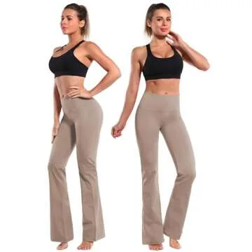 BUBBLELIME 29"/31"/33"/35"/37" 4 Styles Women's High Waist Bootcut Yoga Pants - Basic Nylon_Dark_Khaki M-35 Inseam
