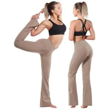 BUBBLELIME 29"/31"/33"/35"/37" 4 Styles Women's High Waist Bootcut Yoga Pants - Basic Nylon_Dark_Khaki M-35 Inseam