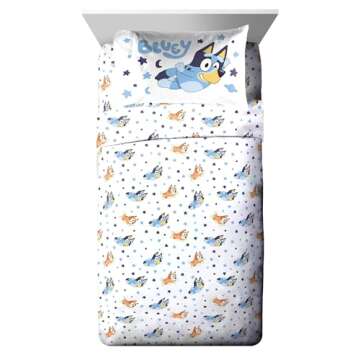 Jay Franco Bluey & Bingo Twin Comforter Set - 5 Piece Bed Set Includes Sheet Set & Pillow Covers - Super Soft Clouds & Stars Kids Bedding