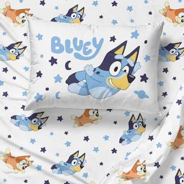 Jay Franco Bluey & Bingo Twin Comforter Set - 5 Piece Bed Set Includes Sheet Set & Pillow Covers - Super Soft Clouds & Stars Kids Bedding