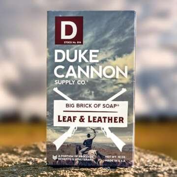 Duke Cannon Supply Co. Big Brick of Soap - Superior Grade, Large Men's Soap with Musky Masculine Scents, All Skin Types, Leaf & Leather, 10 oz.