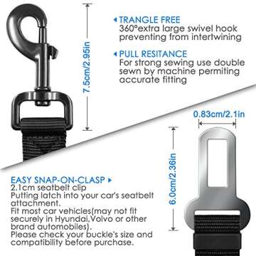 2 Pcs Pet Dog Seat Belt with Collapsible Pet Bowl, FineGood Elastic Nylon Adjustable Safety Leads Vehicle Car Harness Seat Leash Tether for Cat Dog