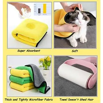 Kwispel 2 Pack Dog Towels Super Absorbent Pet Bath Towel Microfiber Dog Drying Towel for Small Dogs and Cats, Machine Washable, 11.8Inch x 23.6Inch, Yellow-Grey & Green-Grey