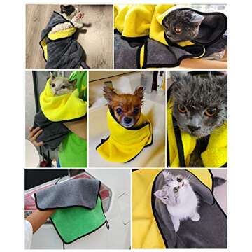 Kwispel 2 Pack Dog Towels Super Absorbent Pet Bath Towel Microfiber Dog Drying Towel for Small Dogs and Cats, Machine Washable, 11.8Inch x 23.6Inch, Yellow-Grey & Green-Grey