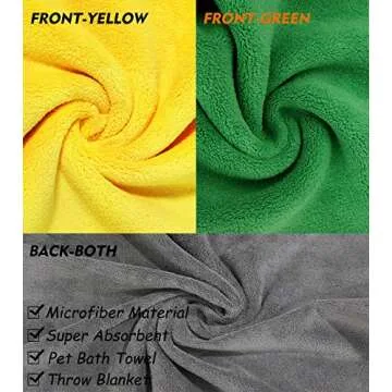 Kwispel 2 Pack Dog Towels Super Absorbent Pet Bath Towel Microfiber Dog Drying Towel for Small Dogs and Cats, Machine Washable, 11.8Inch x 23.6Inch, Yellow-Grey & Green-Grey