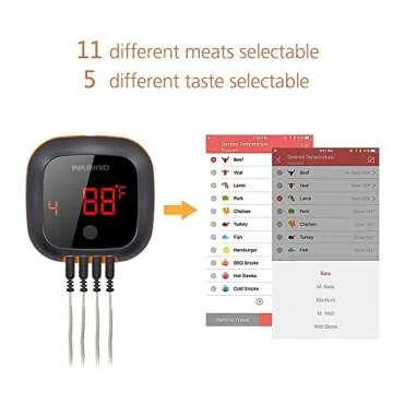 Inkbird IBT-4XS Bluetooth Wireless Grill BBQ Thermometer for Grilling with 4 Probes, Timer, Alarm,150 ft Barbecue Cooking Kitchen Food Meat Thermometer for Smoker, Oven, Drum