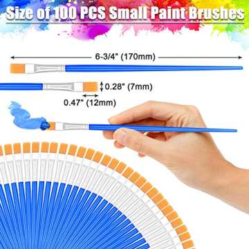 100Pcs Small Paint Brushes Bulk, Anezus Flat Top Acrylic Classroom Brush for Kids Mini Paint Brushes for Touch Up Crafts Detail Painting