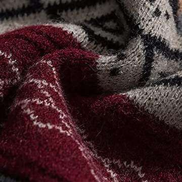 PEHMEA Men's Vintage Striped Sweater Oversized Crewneck Long Sleeve Knitted Pullover Jumper(WineRed-S)