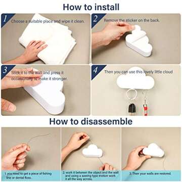 Patelai 2 Pieces Cloud Key Holder Magnetic Key Rack Organizer Keychains Hooks with Adhesive Magnetic Key Ring Holder, Ideal for Door, Entryway Decorative Wall Mount Holder