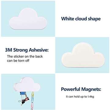 Patelai 2 Pieces Cloud Key Holder Magnetic Key Rack Organizer Keychains Hooks with Adhesive Magnetic Key Ring Holder, Ideal for Door, Entryway Decorative Wall Mount Holder