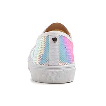 FEVERSOLE Women's Fashion Sparkle Sequin Embellished Sneaker Party Holiday Casual Shoes AB White Sequin Size 6 M US