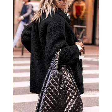 PRETTYGARDEN Women's Winter Faux Fur Coats Long Sleeve Lapel Button Down Pockets Fleece Sherpa Jacket Casual Trendy Outerwear (Black,Small)